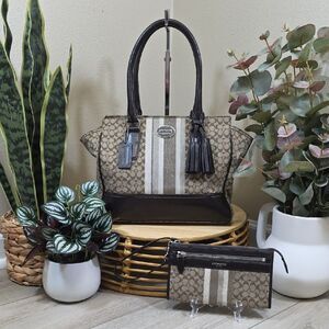 Coach Legacy Signature Stripe Candace Carryall with Wallet